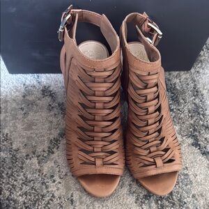 Vince Camuto Tan Woven Sandals with Block Heel